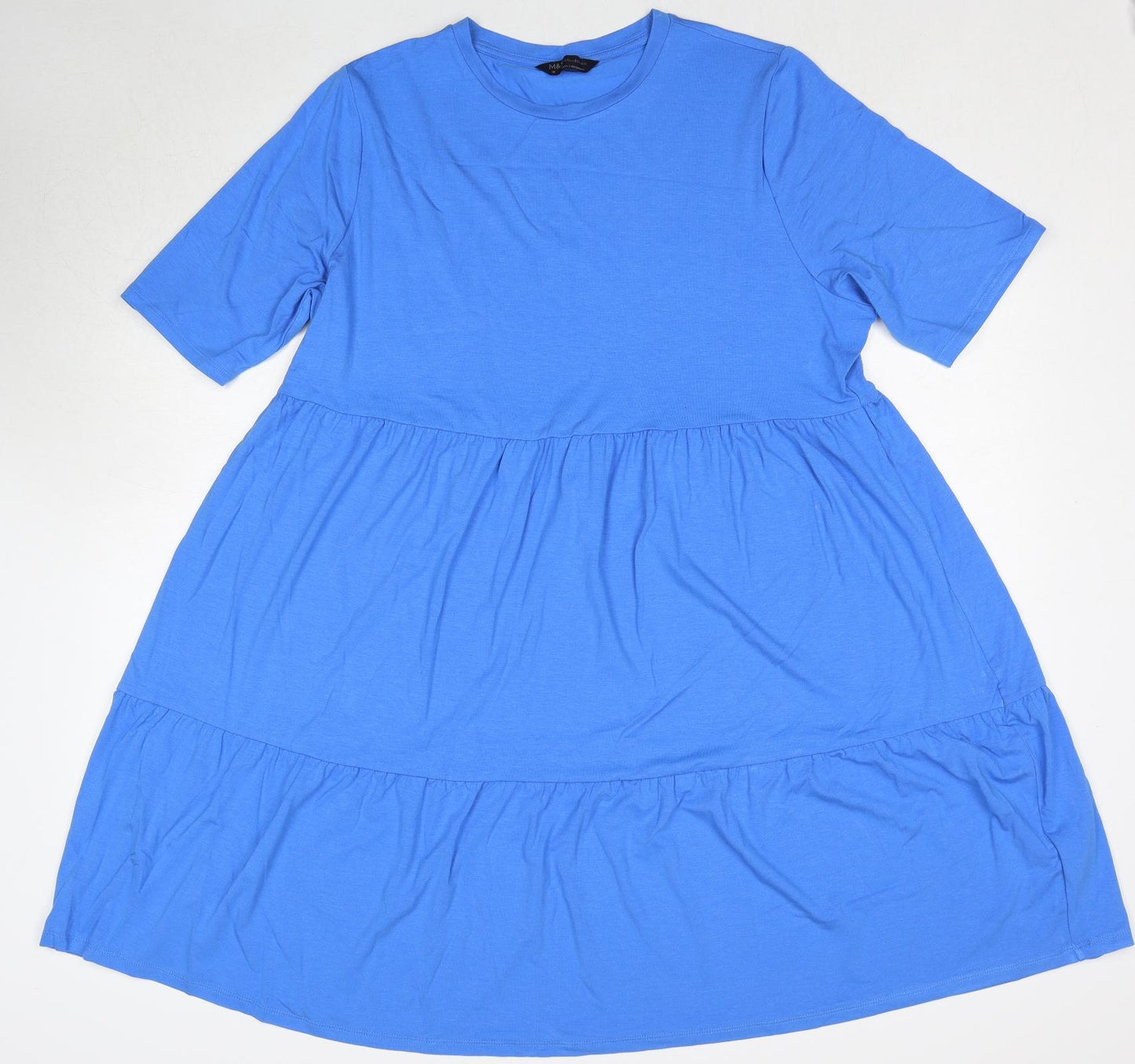 Marks and Spencer Womens Blue Viscose T-Shirt Dress Size 18 Round Neck Pullover - Tiered