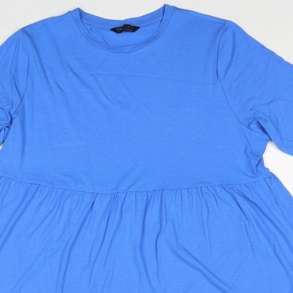 Marks and Spencer Womens Blue Viscose T-Shirt Dress Size 18 Round Neck Pullover - Tiered