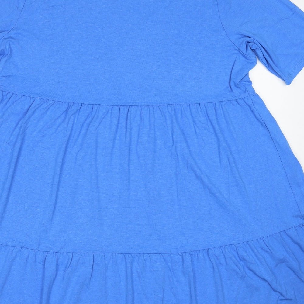 Marks and Spencer Womens Blue Viscose T-Shirt Dress Size 18 Round Neck Pullover - Tiered