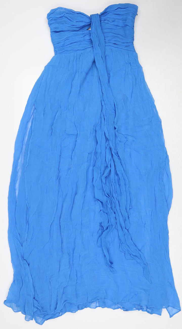 Zara Womens Blue Polyester Maxi Size L Sweetheart Zip - Shirred Tie Front