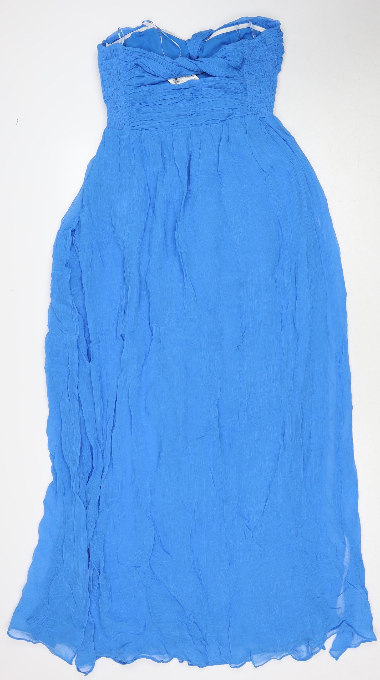 Zara Womens Blue Polyester Maxi Size L Sweetheart Zip - Shirred Tie Front
