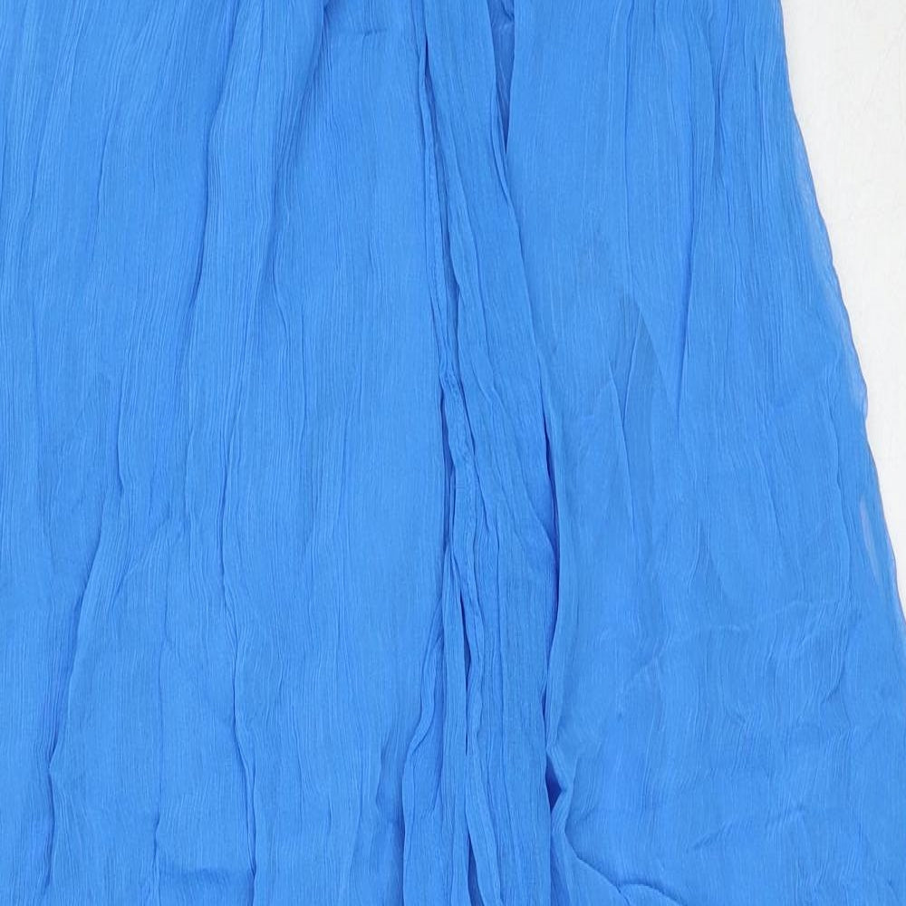 Zara Womens Blue Polyester Maxi Size L Sweetheart Zip - Shirred Tie Front