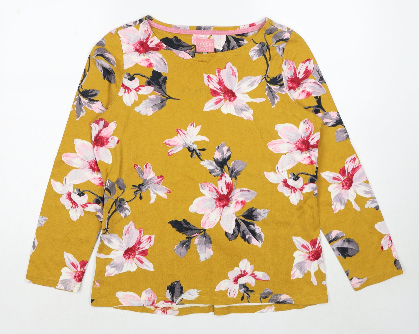 Joules Womens Yellow Floral Cotton Pullover Sweatshirt Size 14 Pullover