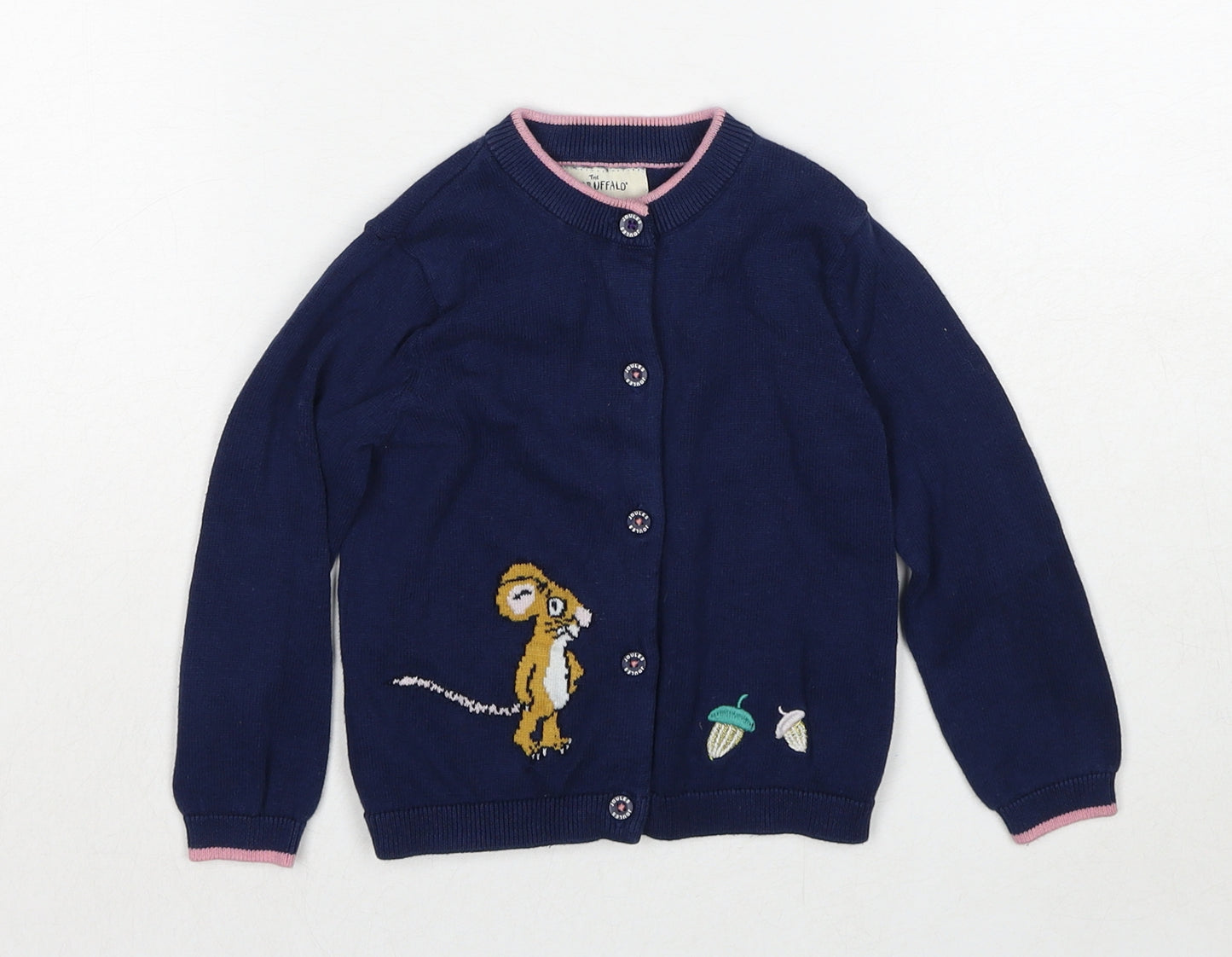 Joules Girls Blue Round Neck Cotton Cardigan Jumper Size 2 Years Button - The Gruffalo
