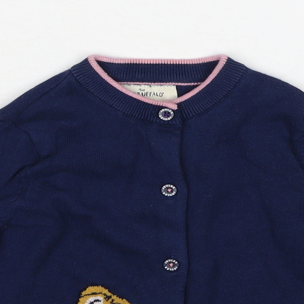 Joules Girls Blue Round Neck Cotton Cardigan Jumper Size 2 Years Button - The Gruffalo