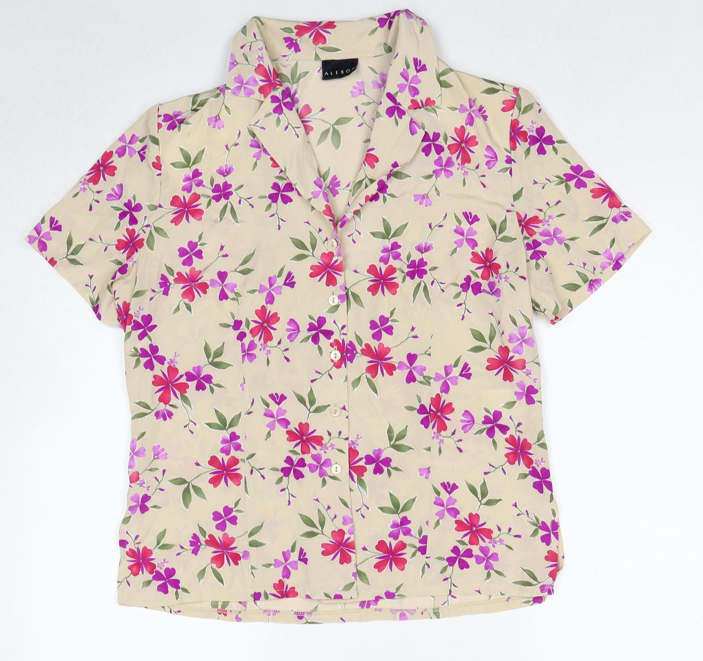Alexon Womens Beige Floral Polyester Basic Button-Up Size 12 Collared