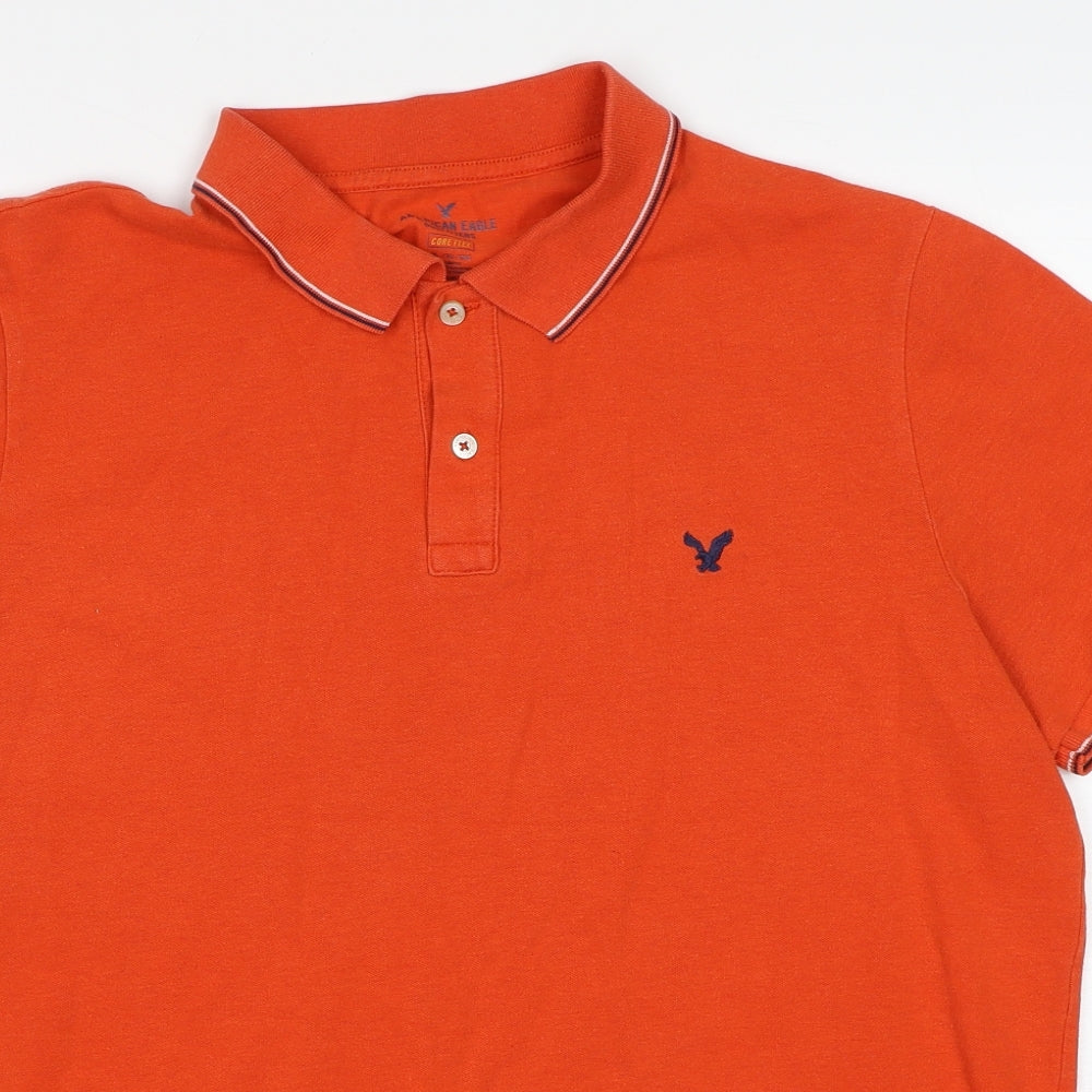 American Eagle Outfitters Mens Orange Cotton Polo Size XL Collared Pullover