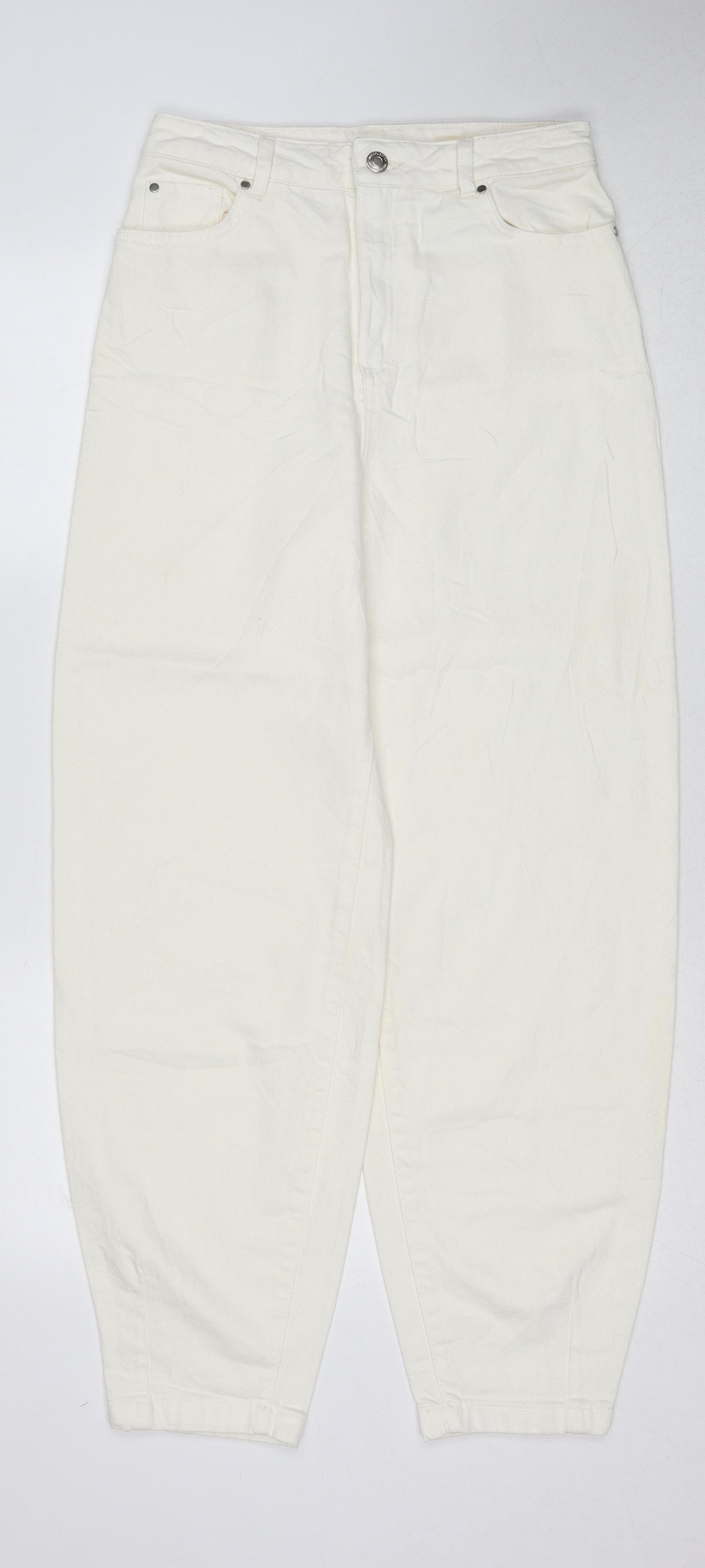 Marks and Spencer Womens White Cotton Straight Jeans Size 10 Regular Zip