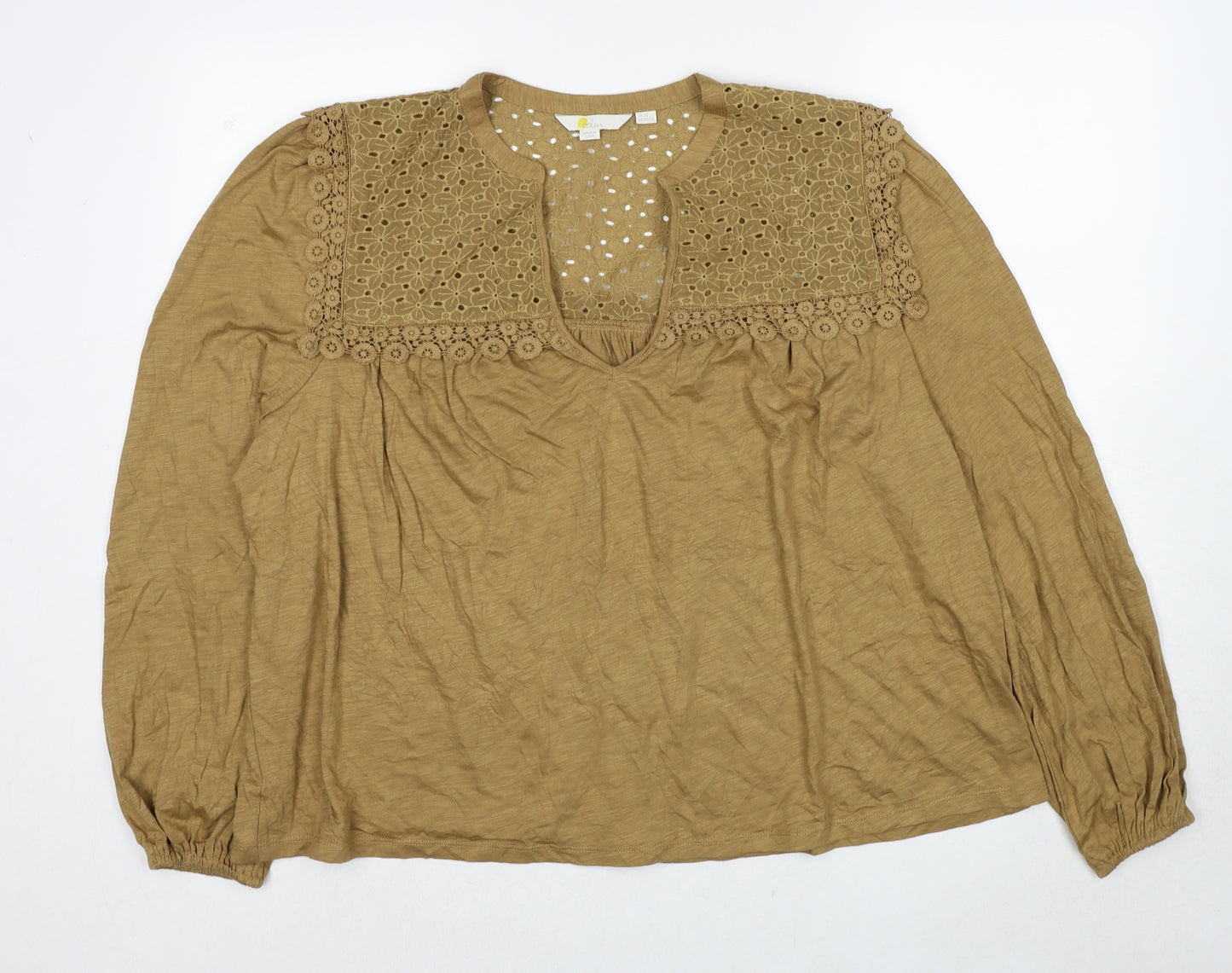Boden Womens Brown Cotton Basic Blouse Size 22 V-Neck - Broderie Anglaise