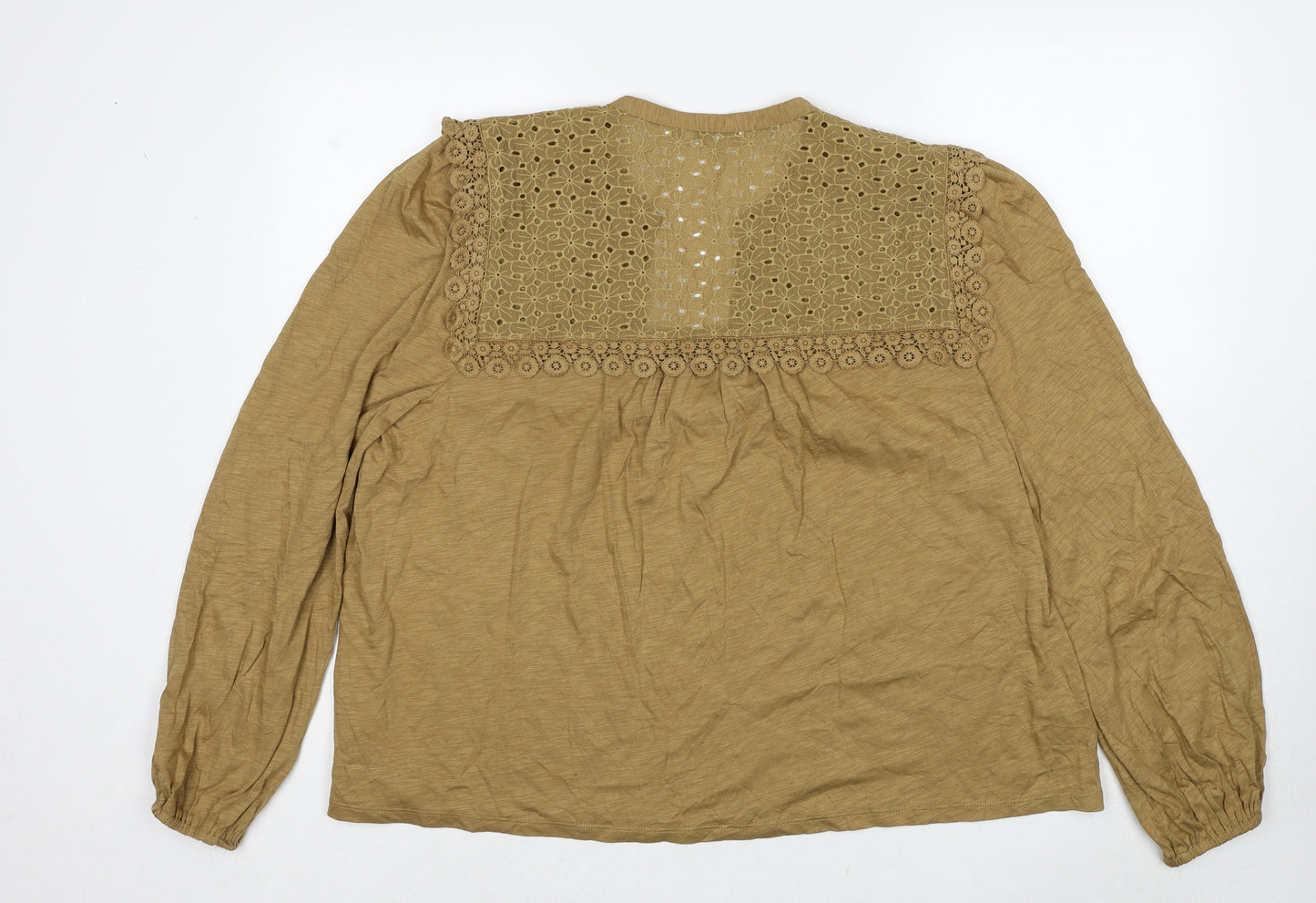 Boden Womens Brown Cotton Basic Blouse Size 22 V-Neck - Broderie Anglaise