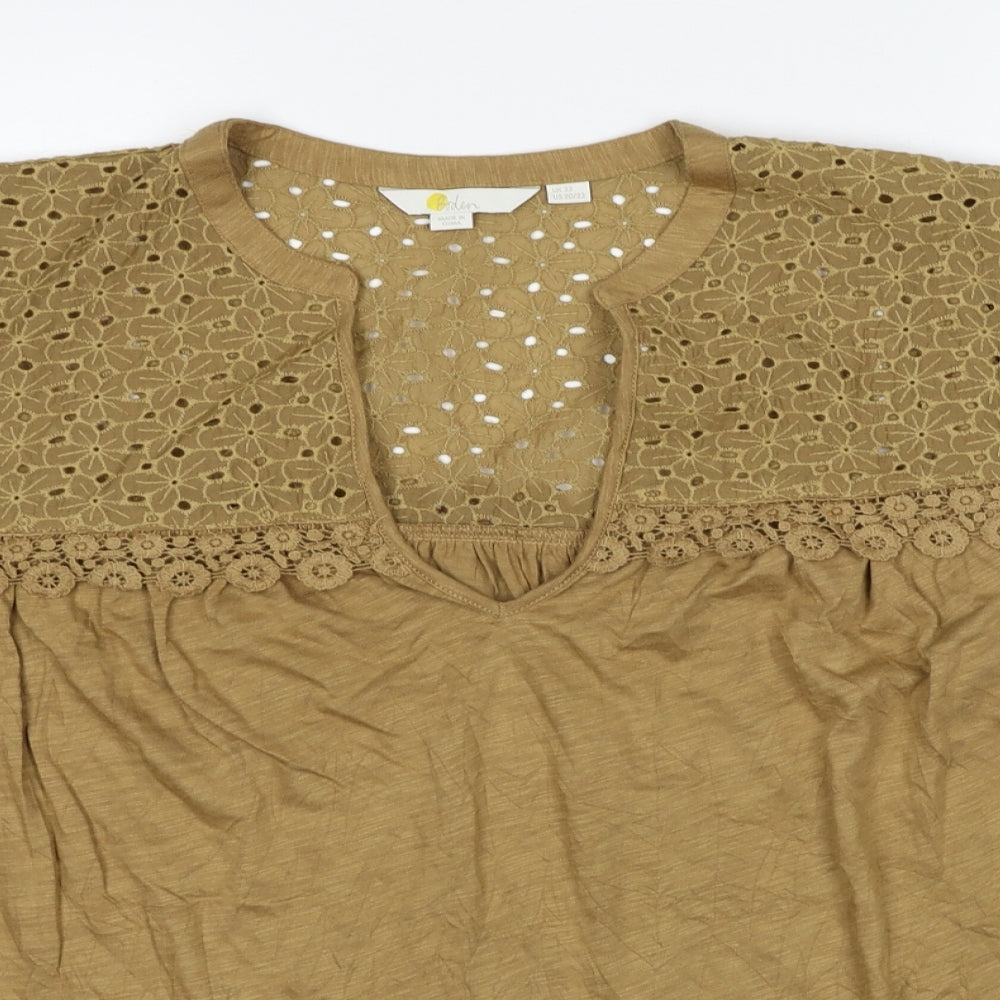Boden Womens Brown Cotton Basic Blouse Size 22 V-Neck - Broderie Anglaise