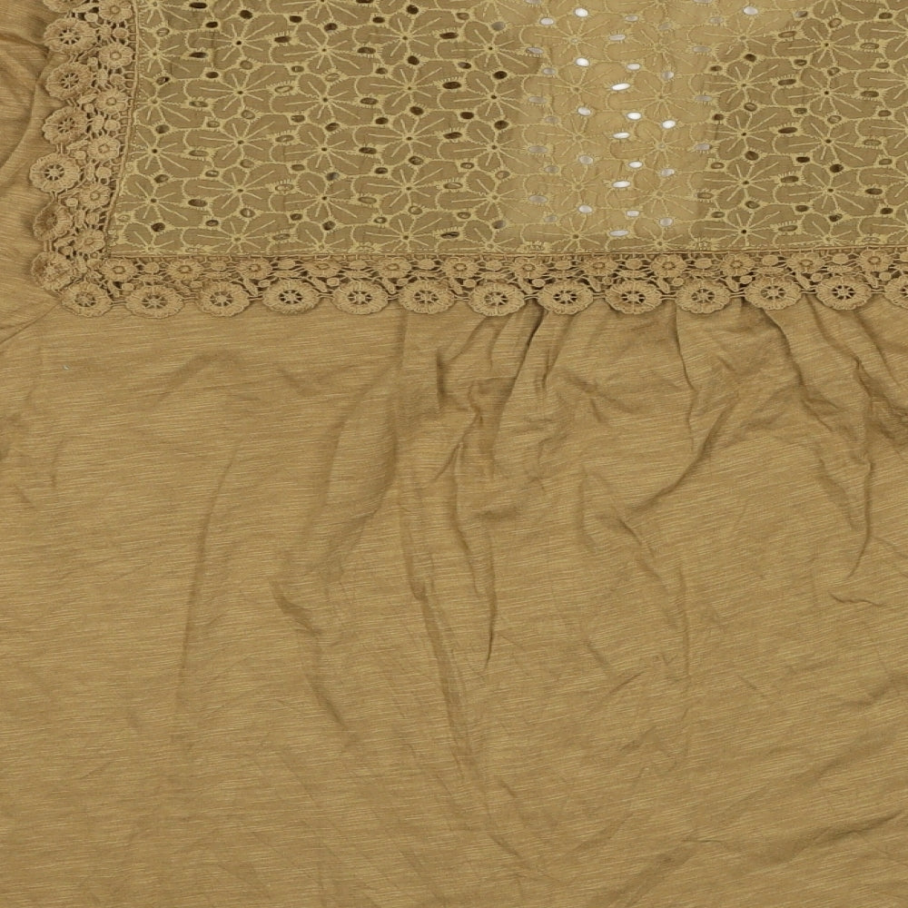 Boden Womens Brown Cotton Basic Blouse Size 22 V-Neck - Broderie Anglaise