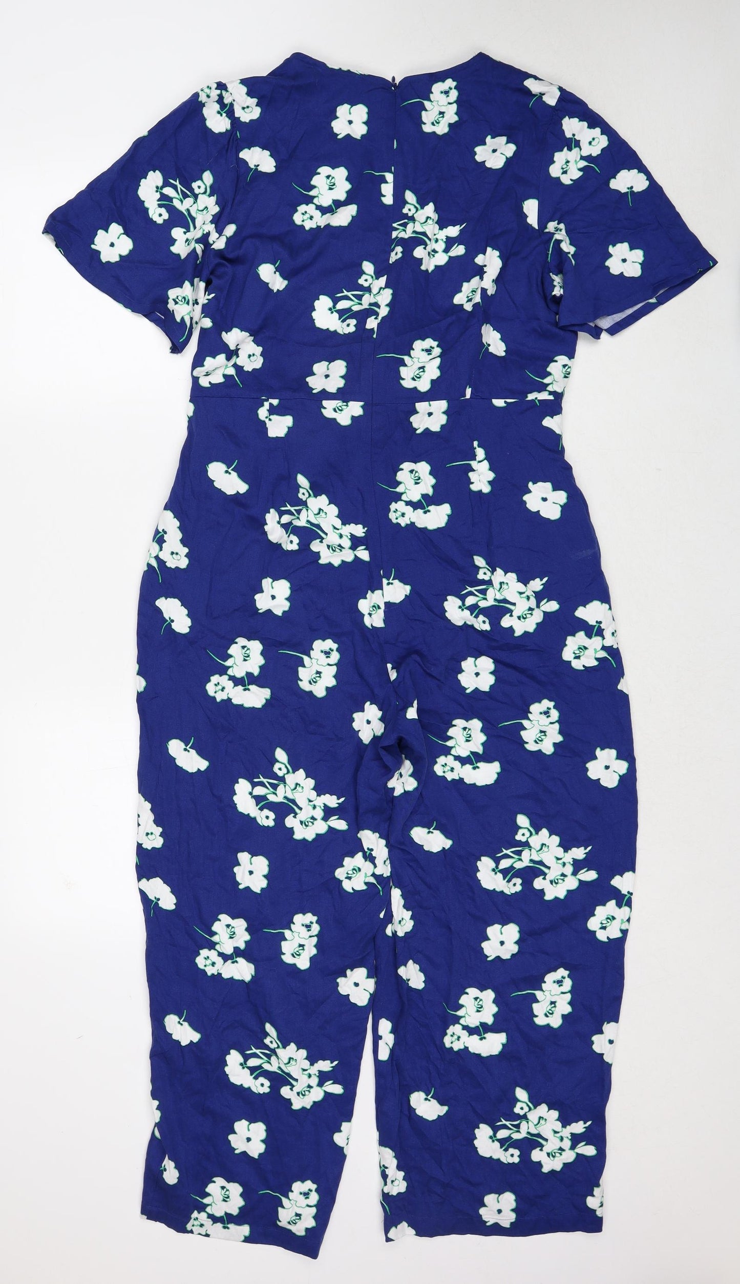 Marks and Spencer Womens Blue Floral Viscose Jumpsuit One-Piece Size 16 Zip - Tie Front Detail