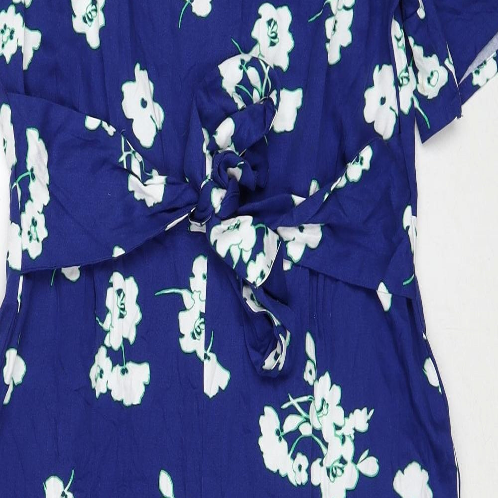 Marks and Spencer Womens Blue Floral Viscose Jumpsuit One-Piece Size 16 Zip - Tie Front Detail