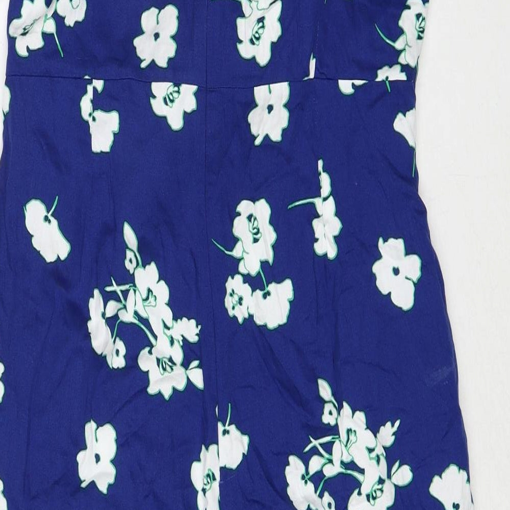 Marks and Spencer Womens Blue Floral Viscose Jumpsuit One-Piece Size 16 Zip - Tie Front Detail
