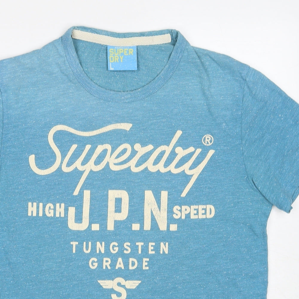 Superdry Mens Blue Cotton T-Shirt Size L Round Neck
