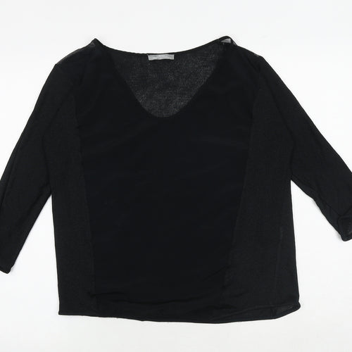 Zara Womens Black Polyester Basic Blouse Size M V-Neck