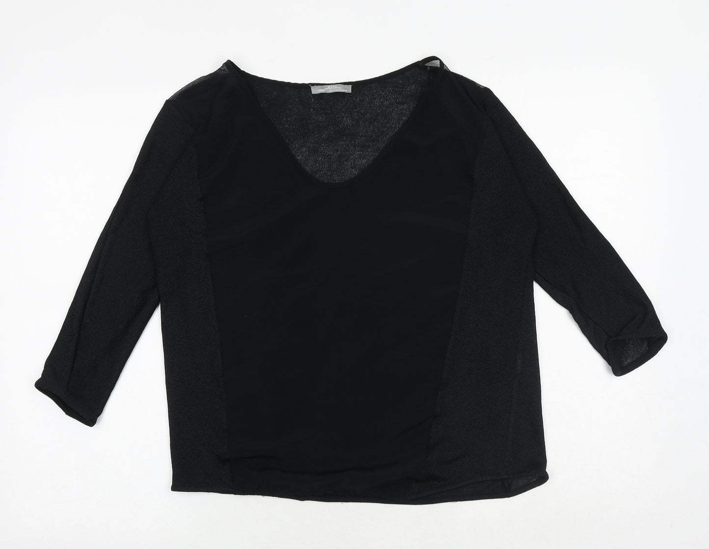 Zara Womens Black Polyester Basic Blouse Size M V-Neck