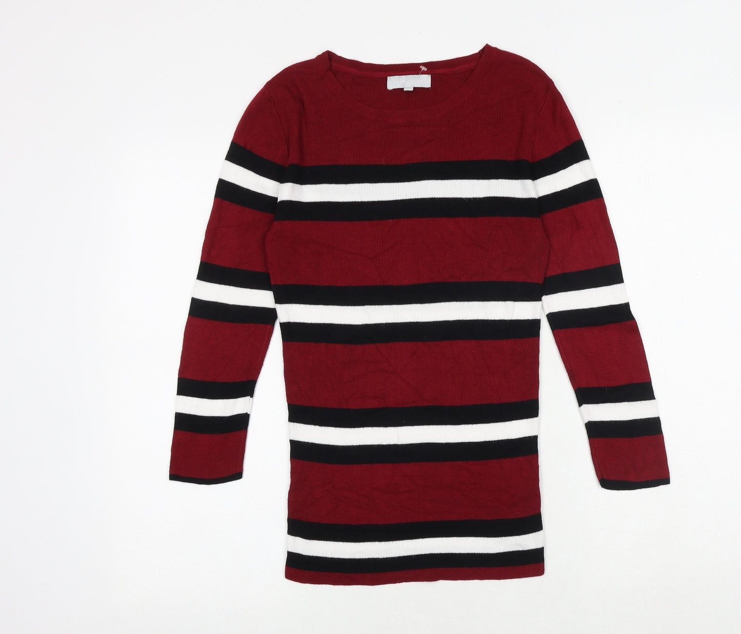 Red Herring Womens Red Round Neck Striped Viscose Pullover Jumper Size 8