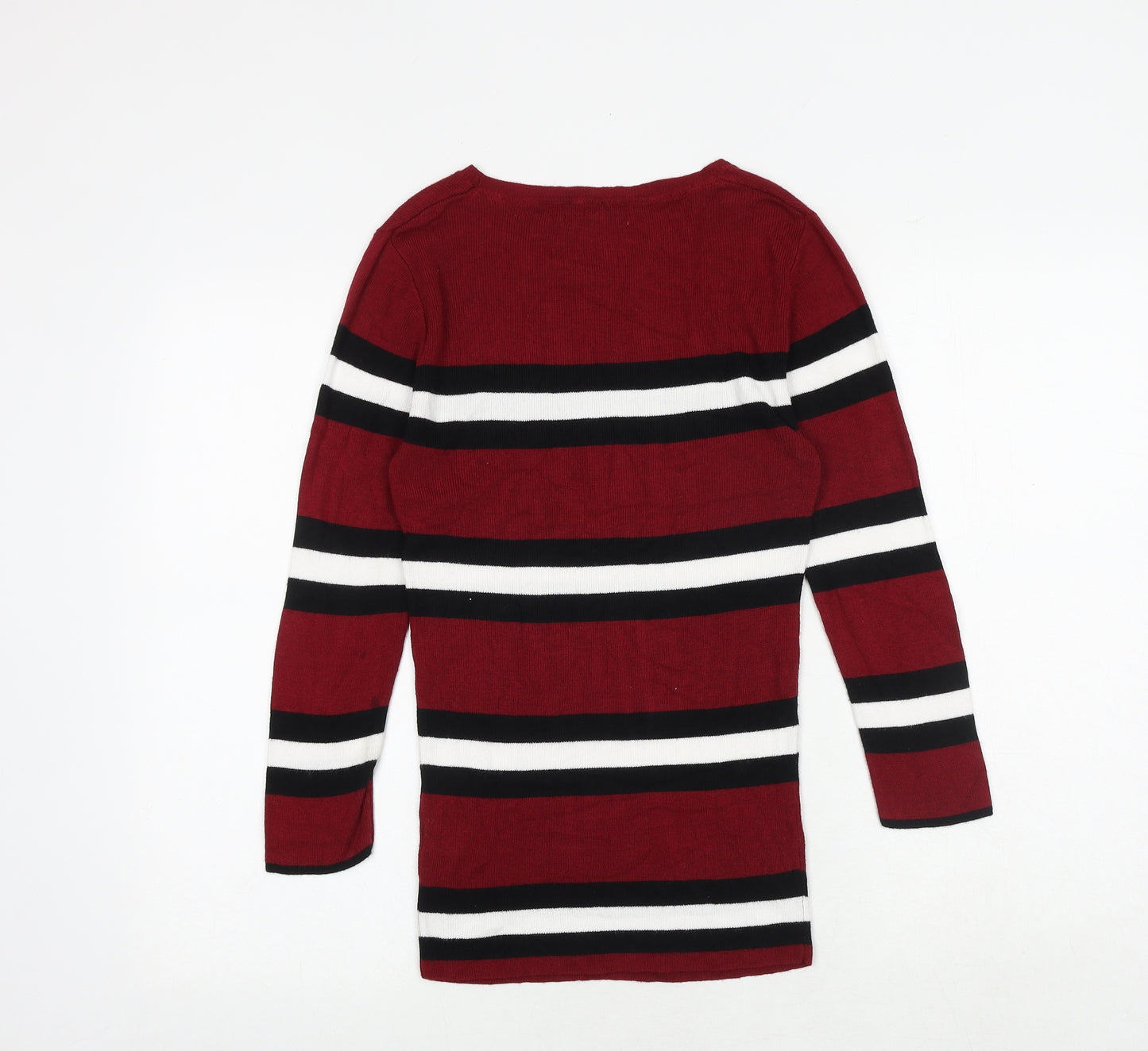 Red Herring Womens Red Round Neck Striped Viscose Pullover Jumper Size 8