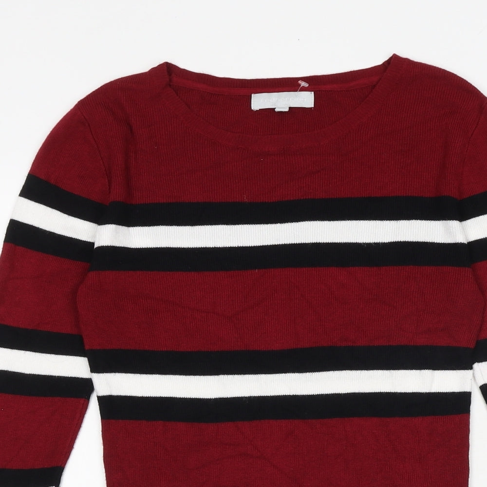 Red Herring Womens Red Round Neck Striped Viscose Pullover Jumper Size 8