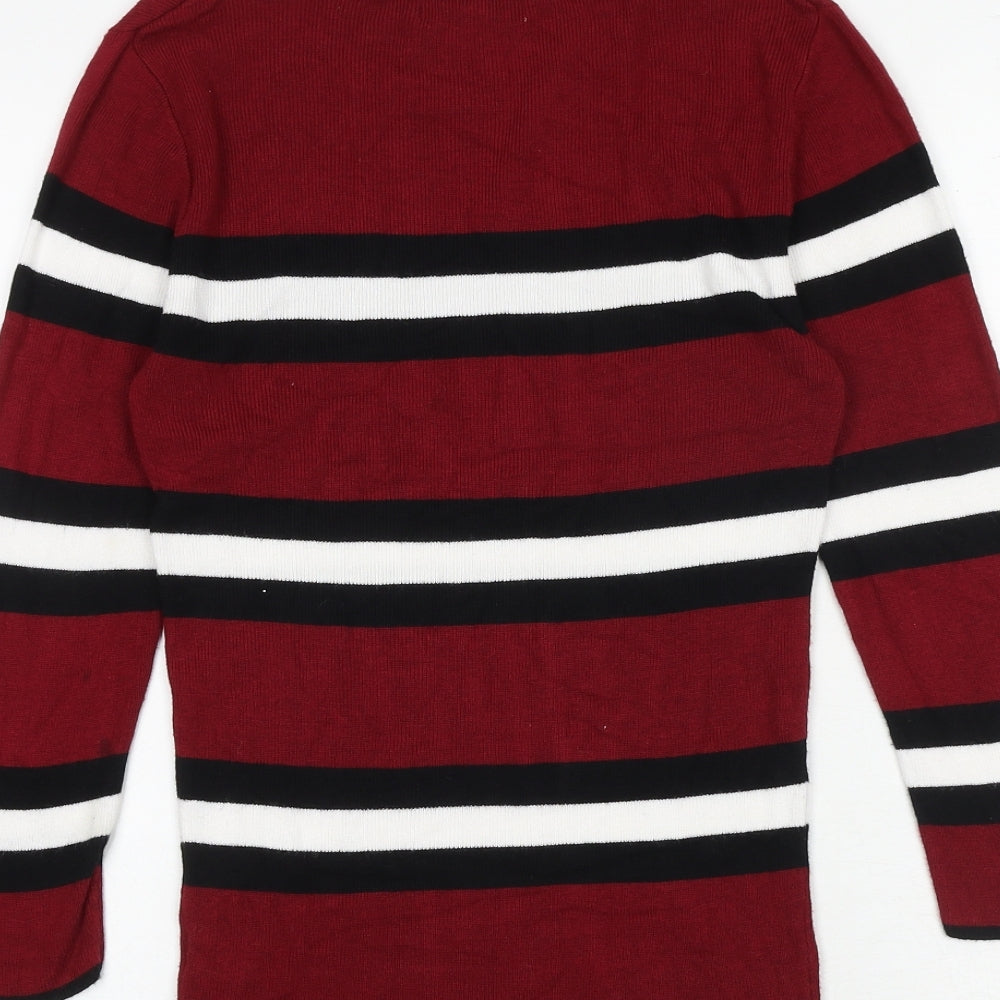 Red Herring Womens Red Round Neck Striped Viscose Pullover Jumper Size 8