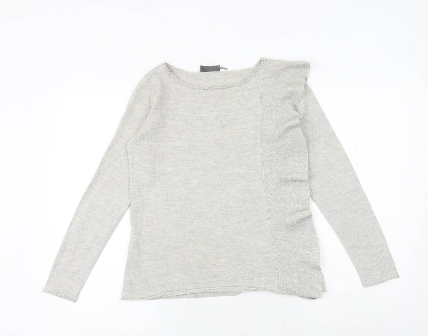 Mint Velvet Womens Grey Round Neck 100% Merino Wool Pullover Jumper Size 8