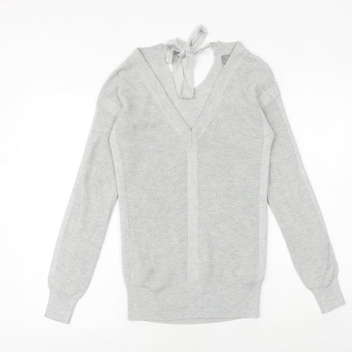NEXT Womens Silver V-Neck Nylon Pullover Jumper Size 8