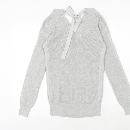 NEXT Womens Silver V-Neck Nylon Pullover Jumper Size 8