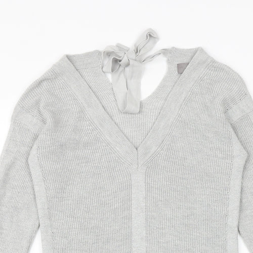 NEXT Womens Silver V-Neck Nylon Pullover Jumper Size 8