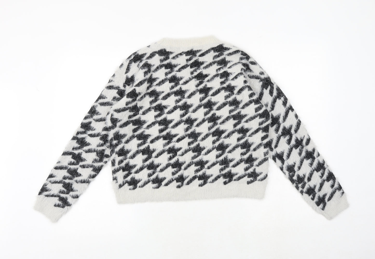 PRETTYLITTLETHING Womens Black Round Neck Geometric Nylon Pullover Jumper Size S