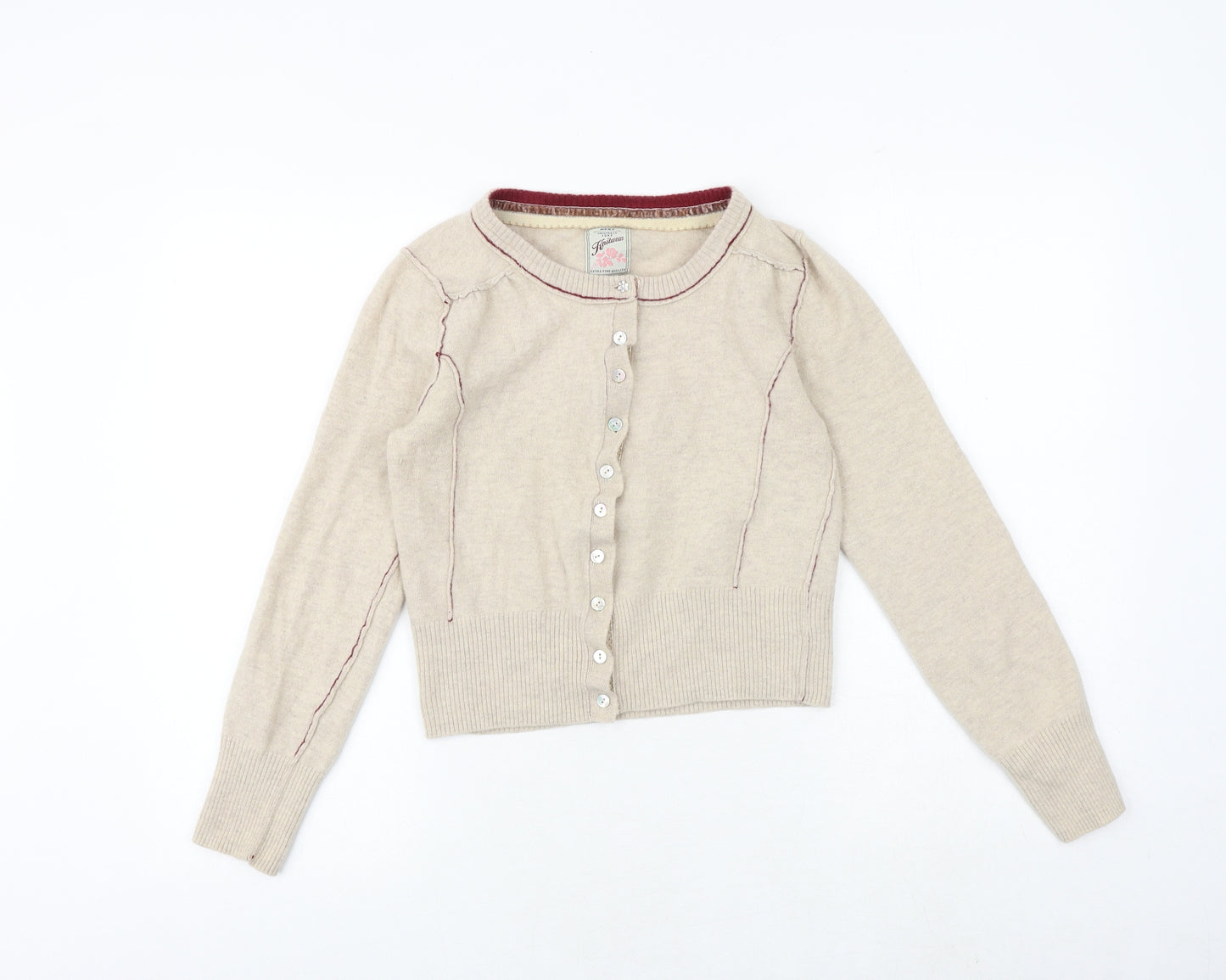 NEXT Womens Beige Round Neck Wool Cardigan Jumper Size 14