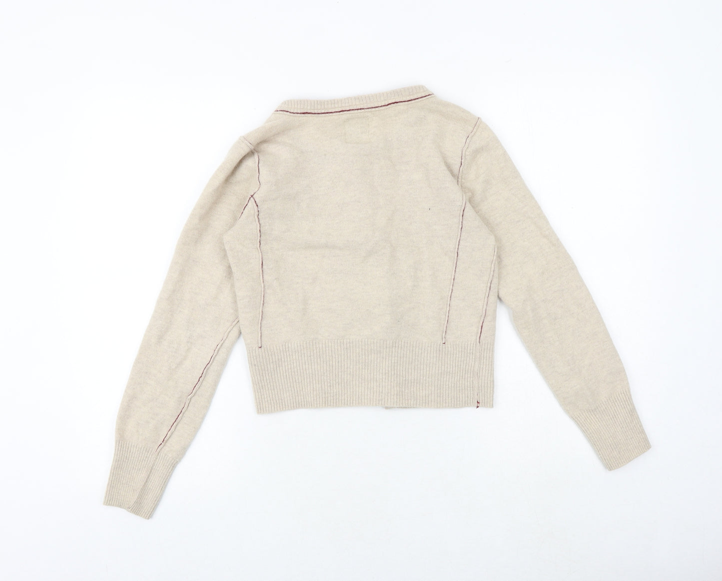 NEXT Womens Beige Round Neck Wool Cardigan Jumper Size 14