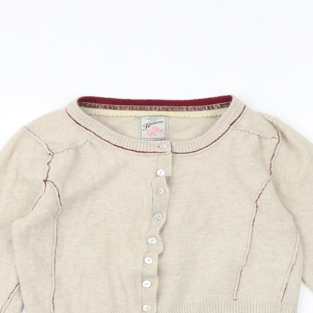 NEXT Womens Beige Round Neck Wool Cardigan Jumper Size 14