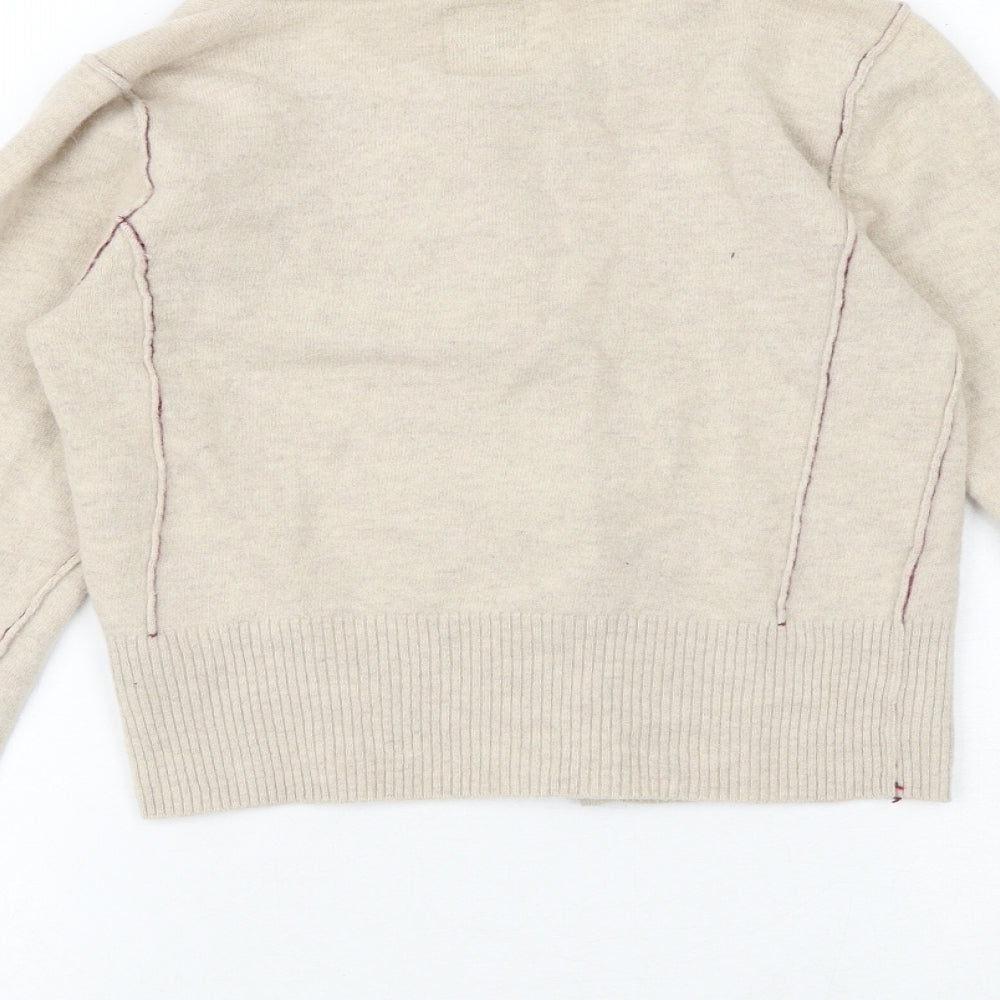 NEXT Womens Beige Round Neck Wool Cardigan Jumper Size 14