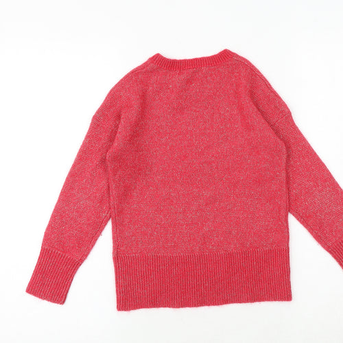 Marks and Spencer Girls Pink Round Neck Acrylic Pullover Jumper Size 9-10 Years Pullover