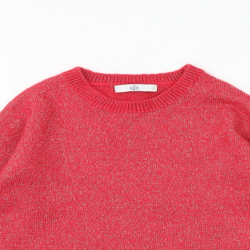 Marks and Spencer Girls Pink Round Neck Acrylic Pullover Jumper Size 9-10 Years Pullover