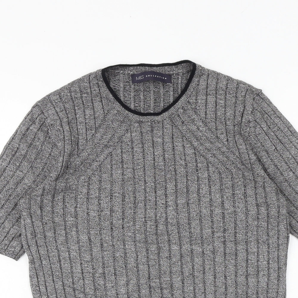 Marks and Spencer Womens Grey Viscose Basic T-Shirt Size 10 Round Neck