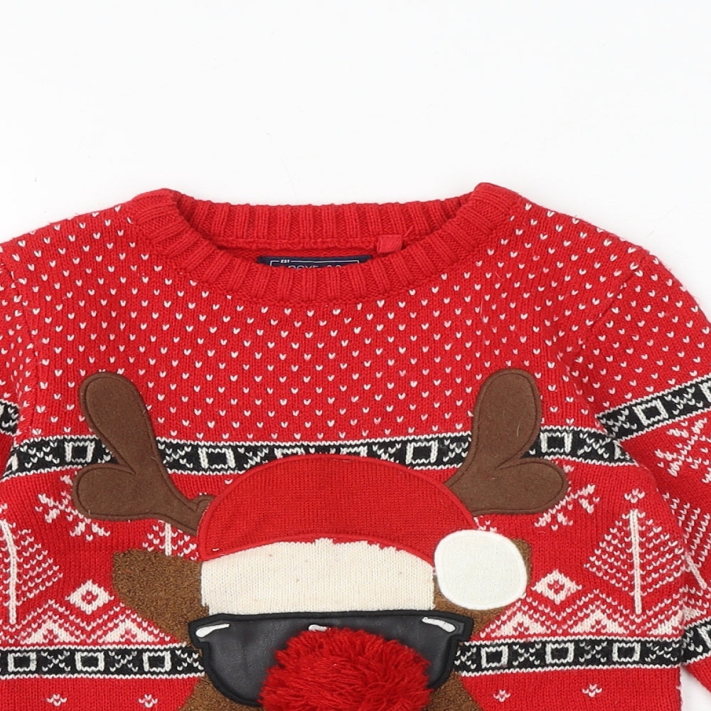 NEXT Boys Red Round Neck Geometric Acrylic Pullover Jumper Size 4 Years Pullover - Christmas Reindeer
