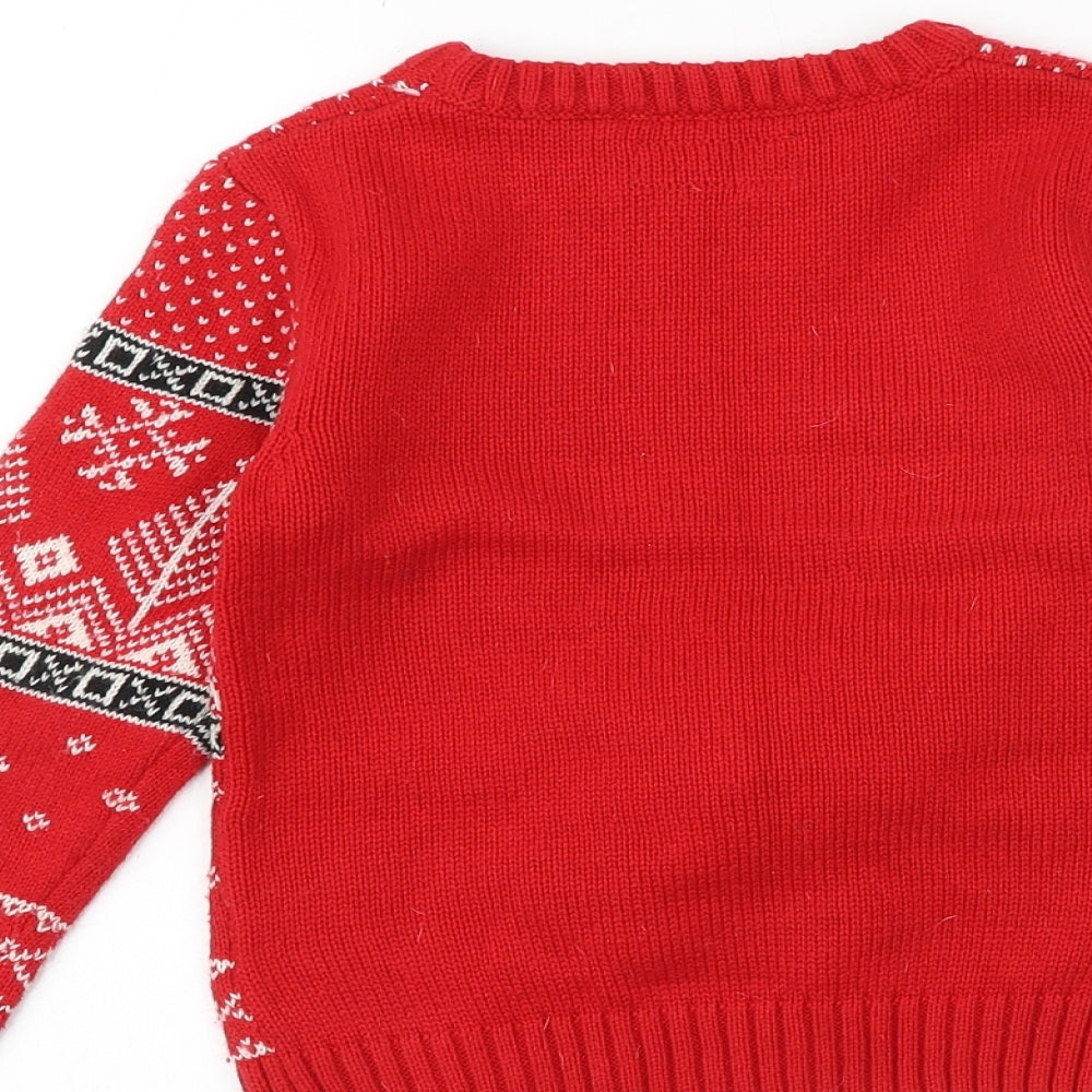 NEXT Boys Red Round Neck Geometric Acrylic Pullover Jumper Size 4 Years Pullover - Christmas Reindeer