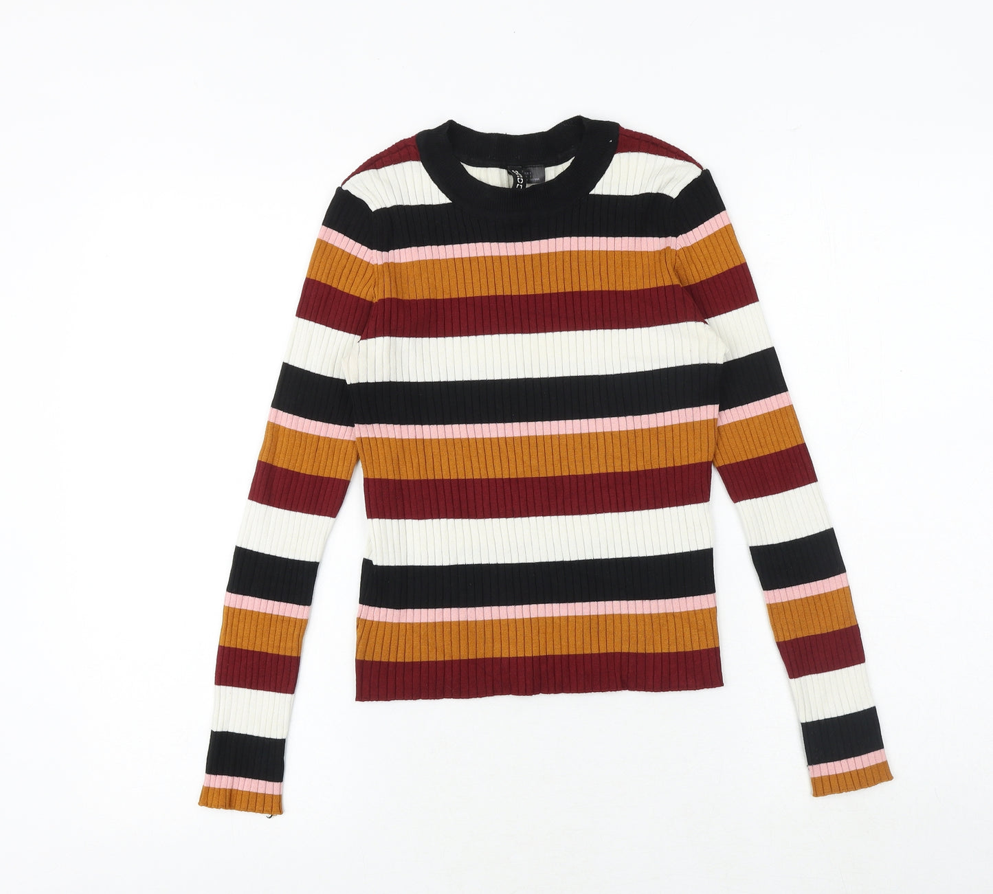H&M Womens Multicoloured Round Neck Striped Acrylic Pullover Jumper Size S