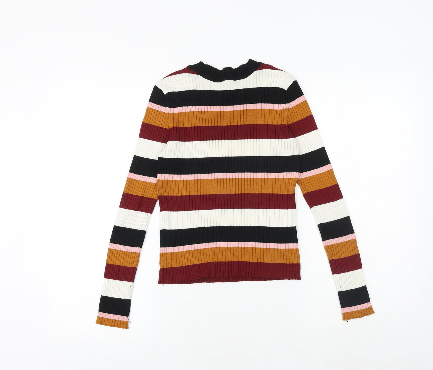 H&M Womens Multicoloured Round Neck Striped Acrylic Pullover Jumper Size S