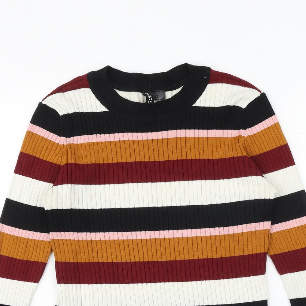 H&M Womens Multicoloured Round Neck Striped Acrylic Pullover Jumper Size S