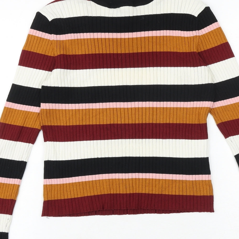 H&M Womens Multicoloured Round Neck Striped Acrylic Pullover Jumper Size S