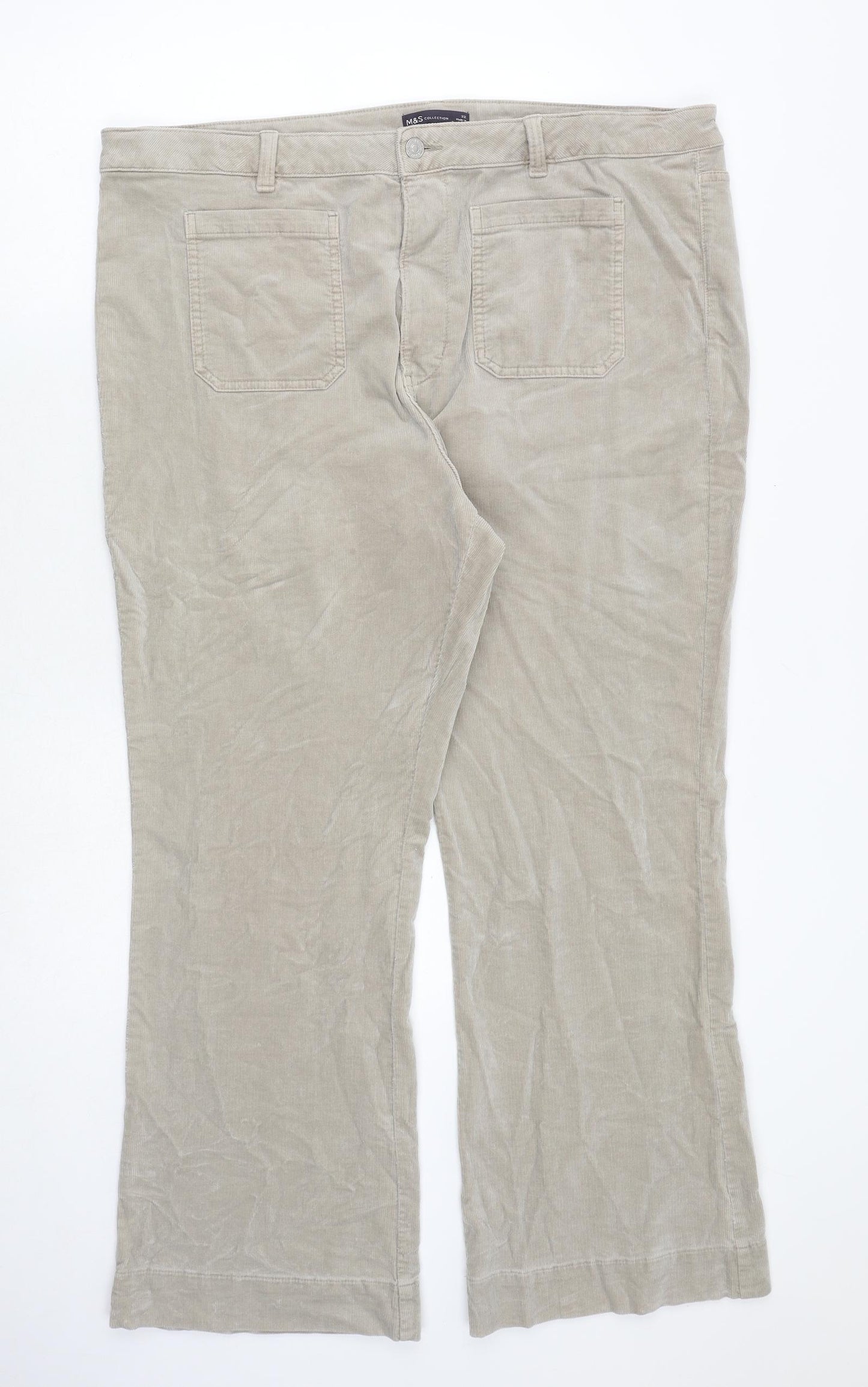 Marks and Spencer Womens Beige Cotton Trousers Size 22 Regular Zip
