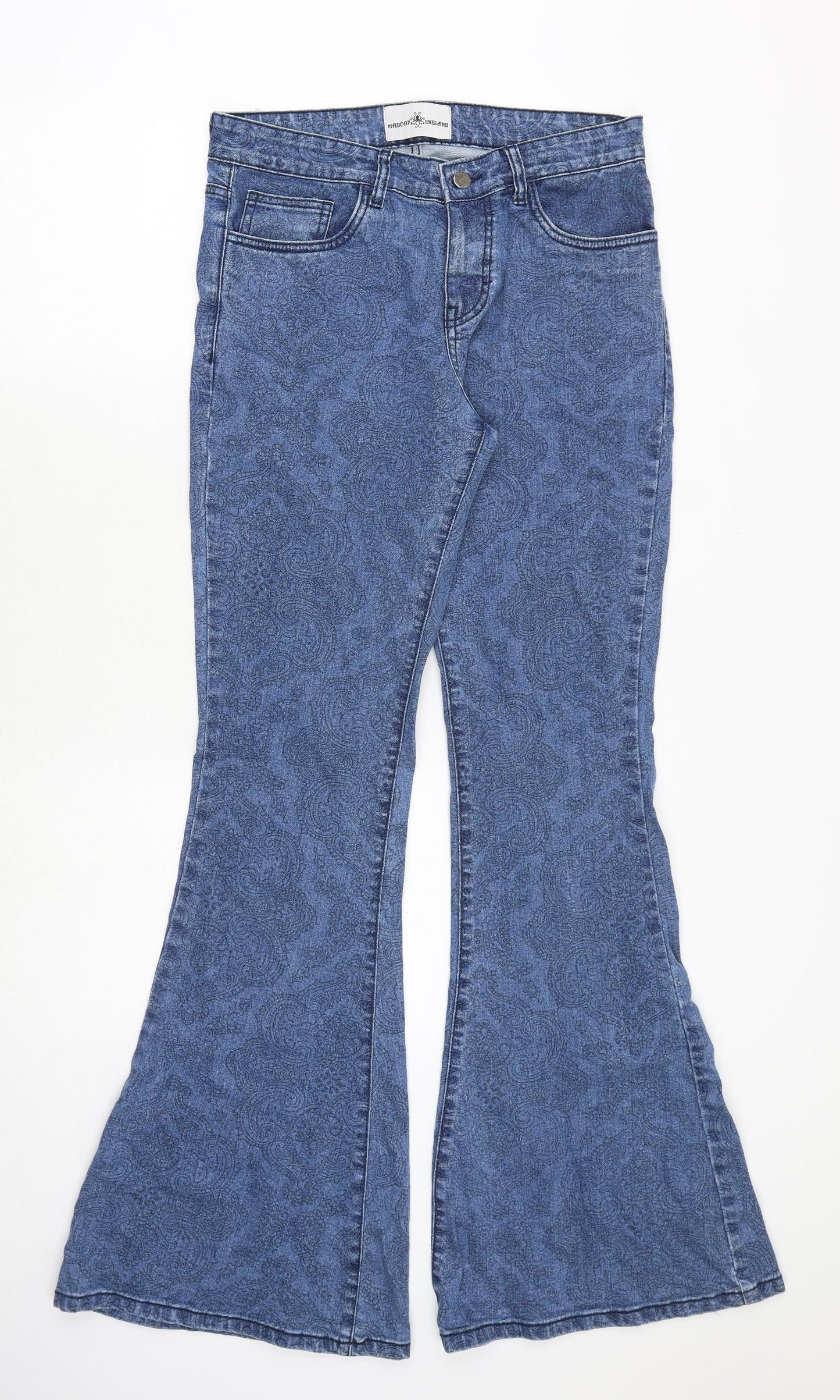 Madcap Womens Blue Geometric Cotton Flared Jeans Size 30 in Regular Zip