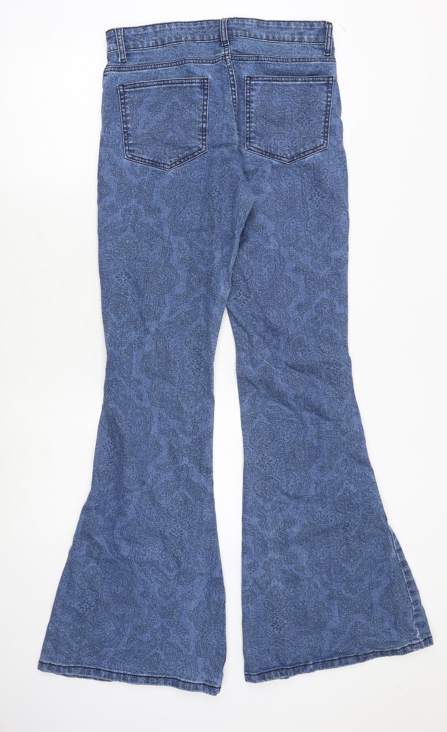 Madcap Womens Blue Geometric Cotton Flared Jeans Size 30 in Regular Zip