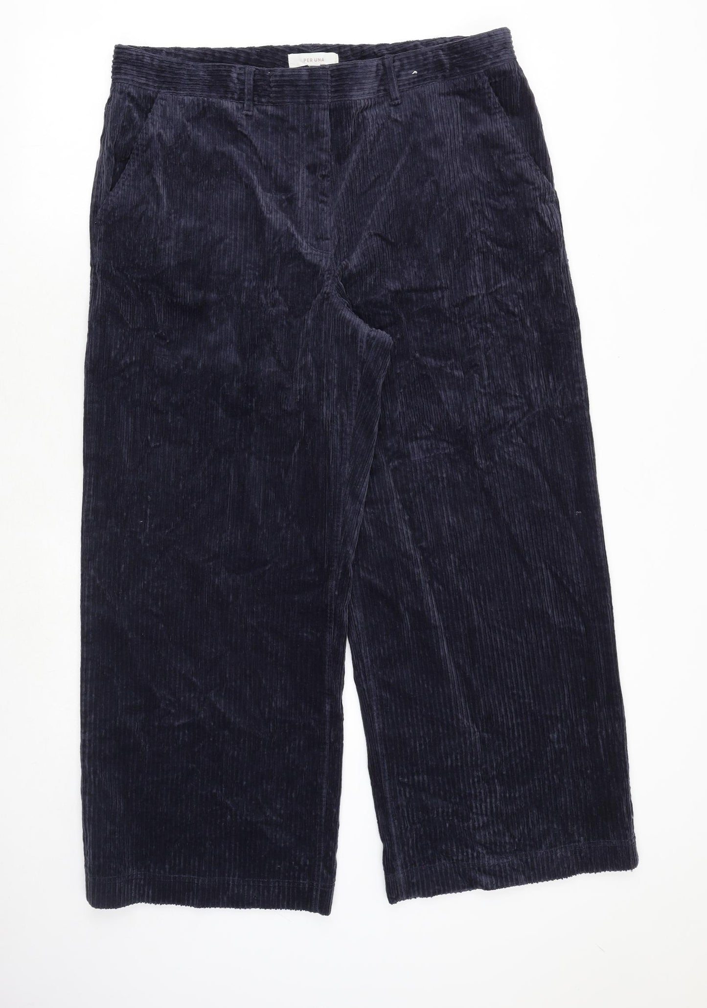Marks and Spencer Womens Blue Cotton Trousers Size 18 Regular Zip