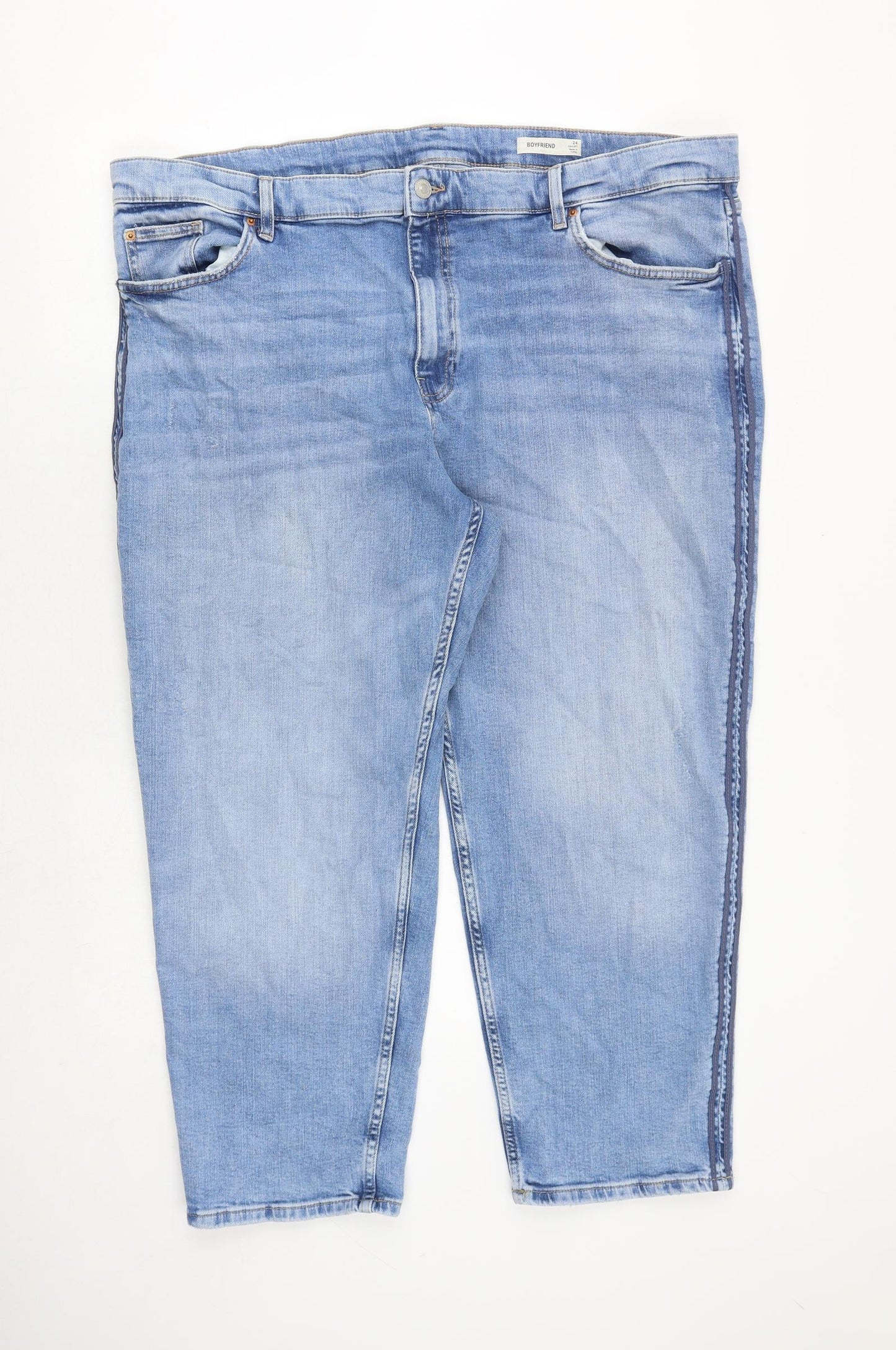 Marks and Spencer Womens Blue Cotton Boyfriend Jeans Size 24 Regular Zip
