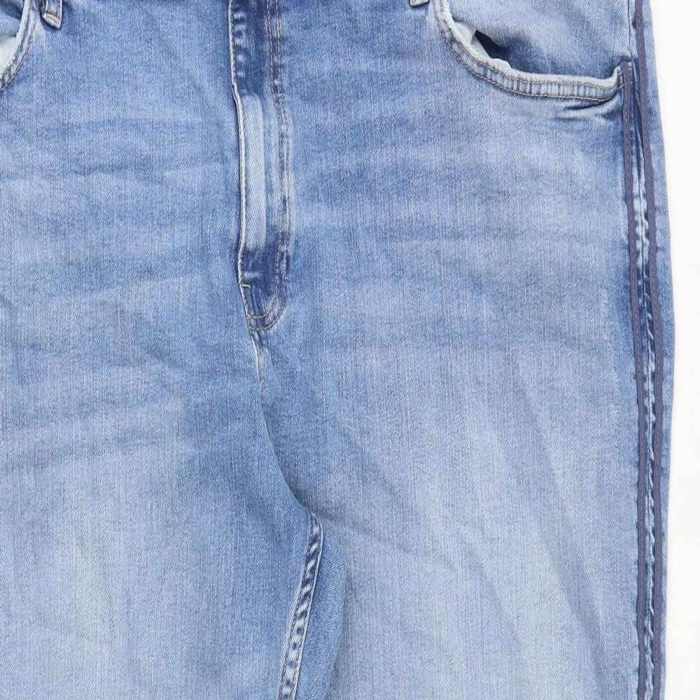 Marks and Spencer Womens Blue Cotton Boyfriend Jeans Size 24 Regular Zip